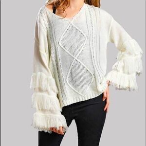 MILITARY HIPPIE Apricot Tassel V Neck Sweater.Size L